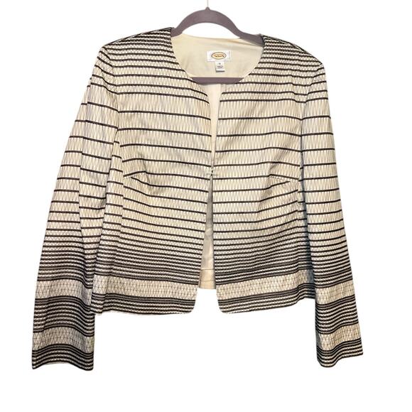 Talbots Embroidered Blazer Brown & Cream Size 16 Striped - Picture 1 of 9